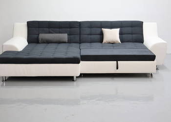 TUŁ Nowy DUŻY Czarno-biały narożnik funkcja spania rogówka KANAPA tkanina