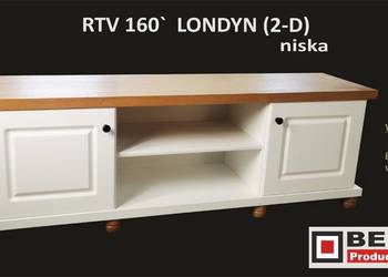 Śliczna KOMODA RTV 160` (2D) LONDYN niska Biała Blat Dąb Producent BEKAS