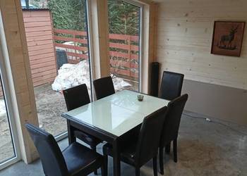 Stół Apple szklany rozkładany blad wenge + 6 krzeseł