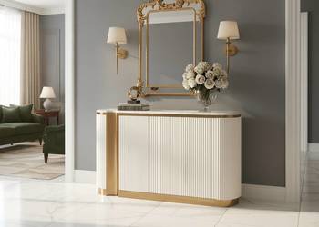 Ryflowana komoda biała złota Nutris Glamour Premium z blatem marmurowym 15…