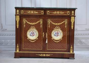 Pałacowa Komoda Ludwik XVI - Medalion Porcelanowy Blat Marmur Okuta Brązem