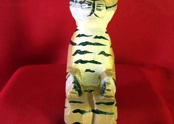 Kot - kotek drewniana - stara figurka z Bali- 14x 6 x 3 cm