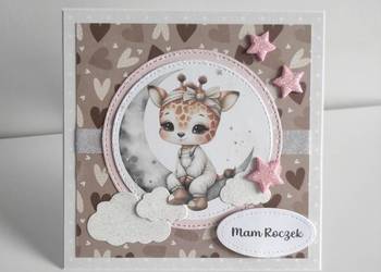 Kartka ręcznie robiona na urodziny roczek żyrafa handmade