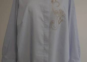 Koszula Bawełniana Modny Błękitny Kolor Zdobiona Haftem Wizytowa Office 50