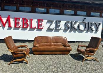 Komplet wypoczynkowy GALA - wersalka + 2 fotele, skóra naturalna