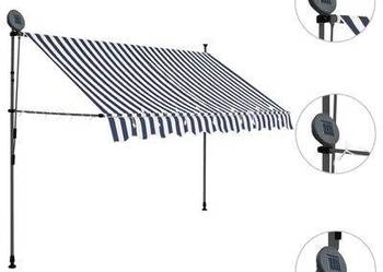 vidaXL Ręcznie zwijana markiza z LED, 300 cm, niebiesko - biała(sku145845)