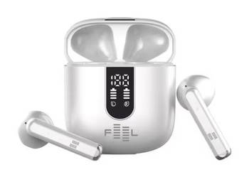 Słuchawki BT Feel Air TWS, używane sprawne, FEELAIR400WH, etui z wyświetlac
