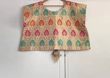 Indyjskie Choli Żakardowe Plus Size 5XL Saree Blouse Crop Top kolorowe złot