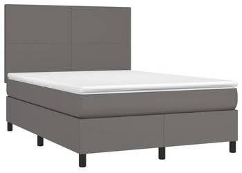 Łóżko kontynentalne z materacem i LED szara ekoskóra 140x190cm WM-3135823