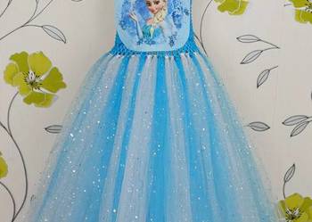 Sukienka przebranie bal urodziny tutu błyszcząca Elsa Kraina Lodu Frozen 10