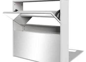 Szafka na buty z 2 półkami i lustrem biała 63x17x67 cm WM-243046