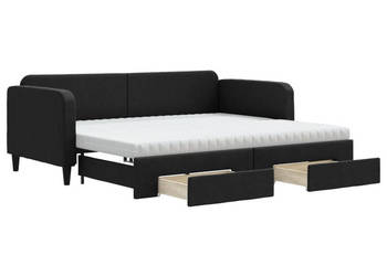 Sofa rozsuwana z szufladami czarna tkanina 90x200 cm WM-3196872
