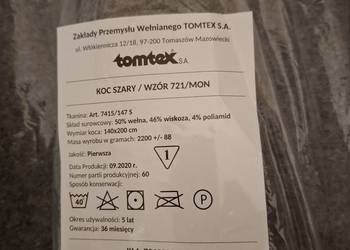 Koc szary WP MON wojskowy wzór 721/MON rozmiar 200x140.