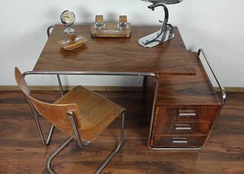 Modernistyczne Biurko Chrom Orzech Bauhaus Art Deco