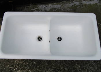 Zlew żeliwny PRL osłona na ścianę dwukomorowy + drugi gratis do renowacji