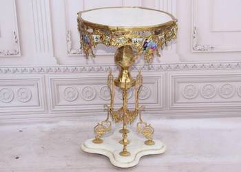 KRÓLEWSKI Stół Empire - Marmur + Brąz + Malunki - Francuski Stolik - Unikat