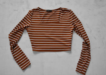 brązowa bluzka w paski crop top shein S 36