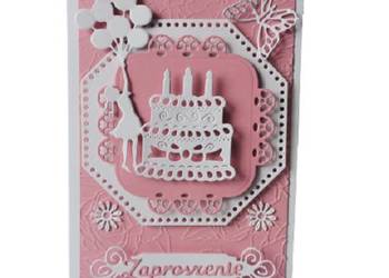 Zaproszenia Urodziny Tort w Ramce B6 Ciemny Róż - Biel