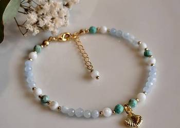 Kamienie naturalne Bransoletka Szczęścia Zodiakalnych Ryb Akwamaryn Turkus