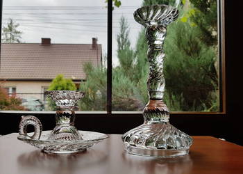 Zestaw: świecznik i kaganek Spirelli, Ząbkowice, szkło PRL