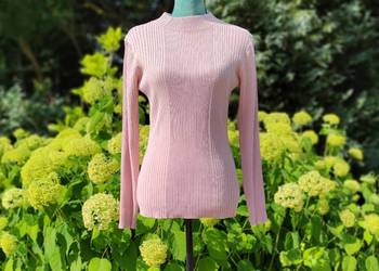 Prążkowany sweter półgolf H&M L 40 pudrowy róż basic y2k