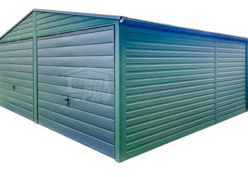 Garaż Blaszany 6x6m 2x Bramy uchylne Zielony Antracyt rynny Dach GP414