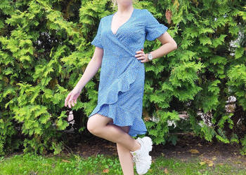 Nowa sukienka Vero Moda S 36 niebieska białe kropki midi cot Nowa sukienka Vero Moda S 36 niebieska białe kropki midi cot