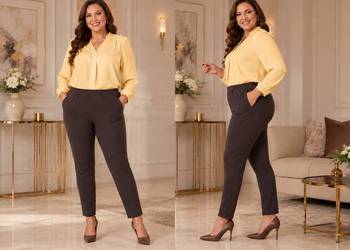 Spodnie damskie plus size Aksel brąz eleganckie, roz 54 pas od 96cm-135cm