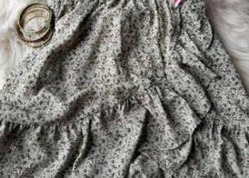 Spódnica z baskinką krótka na gumce khaki kwiaty zwiewna lekka Basic casual