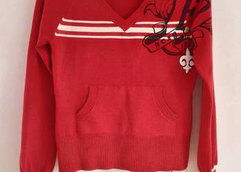 Sweter ONLY S czerwony retro vintage dekolt bluzka serek 36