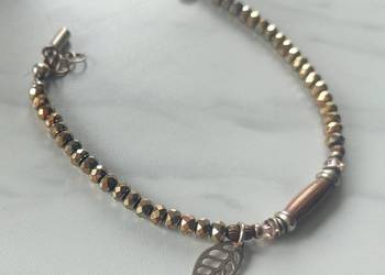 Artystyczna bransoleta złoty hematyt i srebro 925