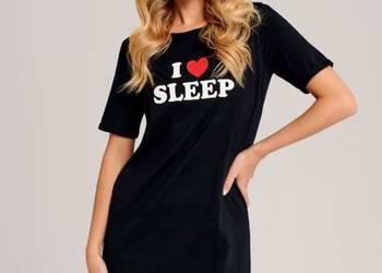 czarna piżama koszula nocna sinsay xs 34 100% bawełna miłość love serce