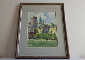 Akwarela za szkłem „Wawel” syg. Henryk Sajdak 1905-1995