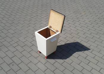 Ciekawy drewniany taboret ze schowkiem design PRL lata 60 70