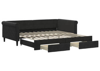Sofa rozsuwana z szufladami czarna aksamit 100x200 cm WM-3197830