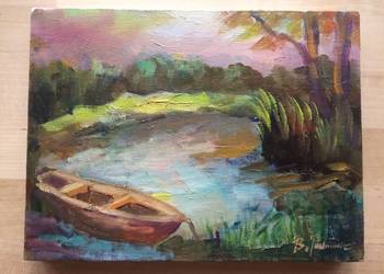 Pomost na Mazurach. Obraz olejny 24*18 cm