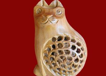 Kot - Stara Figurka - twarde drewno - 10 x 8 x 4 cm Rękodzieło