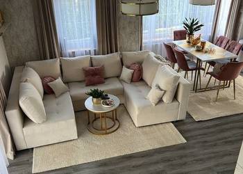 Piękny welurowy narożnik funkcja spania sofa kanapa salon