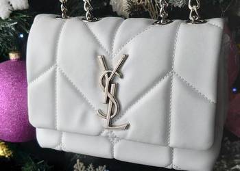 Torebka ysl biała yves saint laurent pikowana srebrny łańcuch