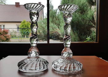 2x świecznik Spirelli, świeczniki, Ząbkowice, szkło PRL
