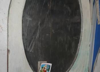 Lustro drewniane białe ścienne vintage PRL owalne, duże