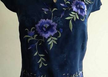 Bluzka Jedwabna Żakardowa Morski Kolor Haft Modny Styl Qipao