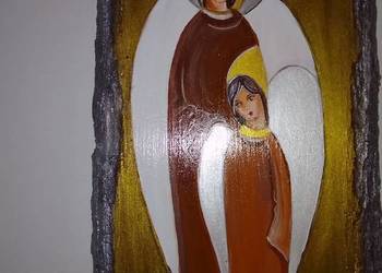 Obraz malowany na desce z korą