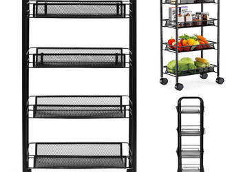 Metalowy regał mobliny łazienkowy z 4 półkami kółka czarny ModernHome