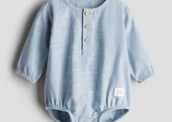 Body H&M 56 niebieskie bawełna kombinezon newborn