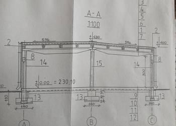 Hala 12x42 m, konstrukcja żelbetowa, słupy i rygle