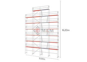 Rusztowanie szczytowe 12 x 16,2 m Ramy stalowe 2m podest drewniany 3m