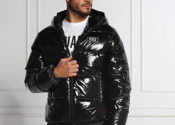 Kurtka puchowa Dsquared2 - regular fit, błyszcząca czarna, rozmiar S