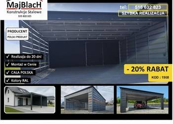 Samochodowy CARPORT/Zadaszenie na pojazd +Schowek/ Garaż  - Maj-Blach