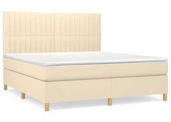 vidaXL Łóżko kontynentalne z materacem, kremowe, tkanina(SKU:3142518)